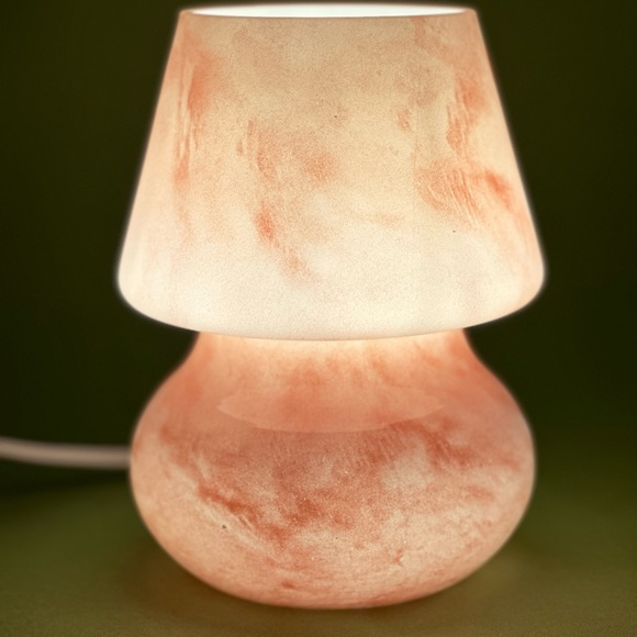 Glass Mushroom Lamp, Bedside Table Lamp, Retro Lamp, Vintage Lamp, Pink Marble - Picture 4 of 10